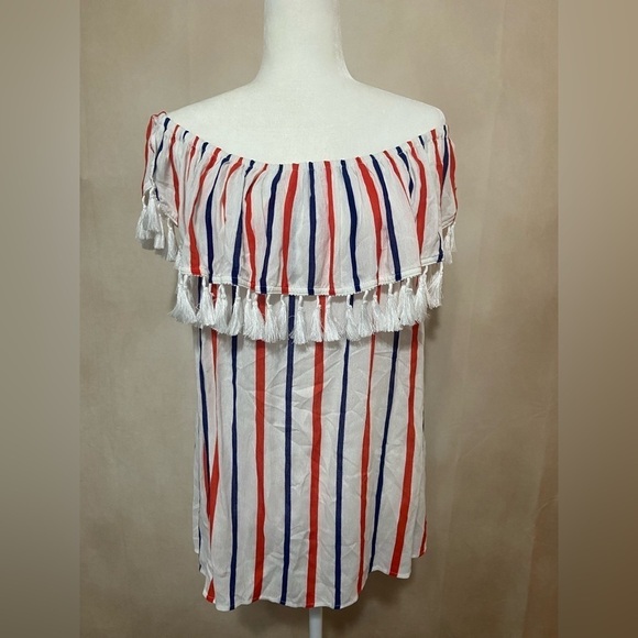 Kori Tops - Kori America women's L patriotic off the shoulder fringe top EUC